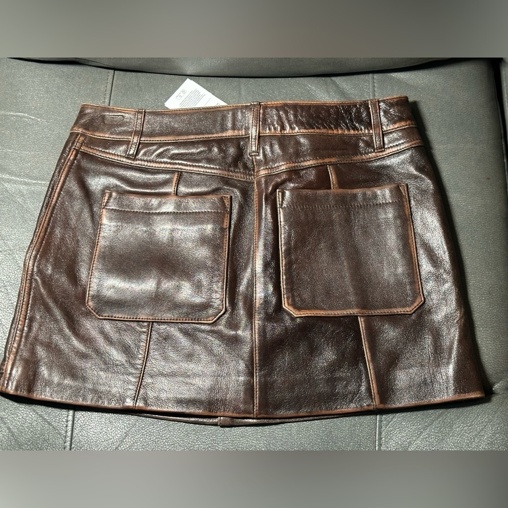 Michael Kors Dark Brown Leather A-Line Mini Skirt - Picture 7 of 9